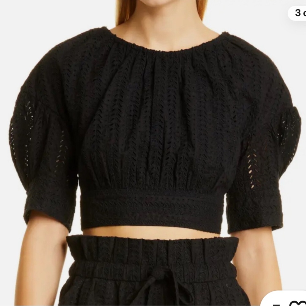 A.L.C Becca Black Puff Sleeve Open Back Crop Blouse Top